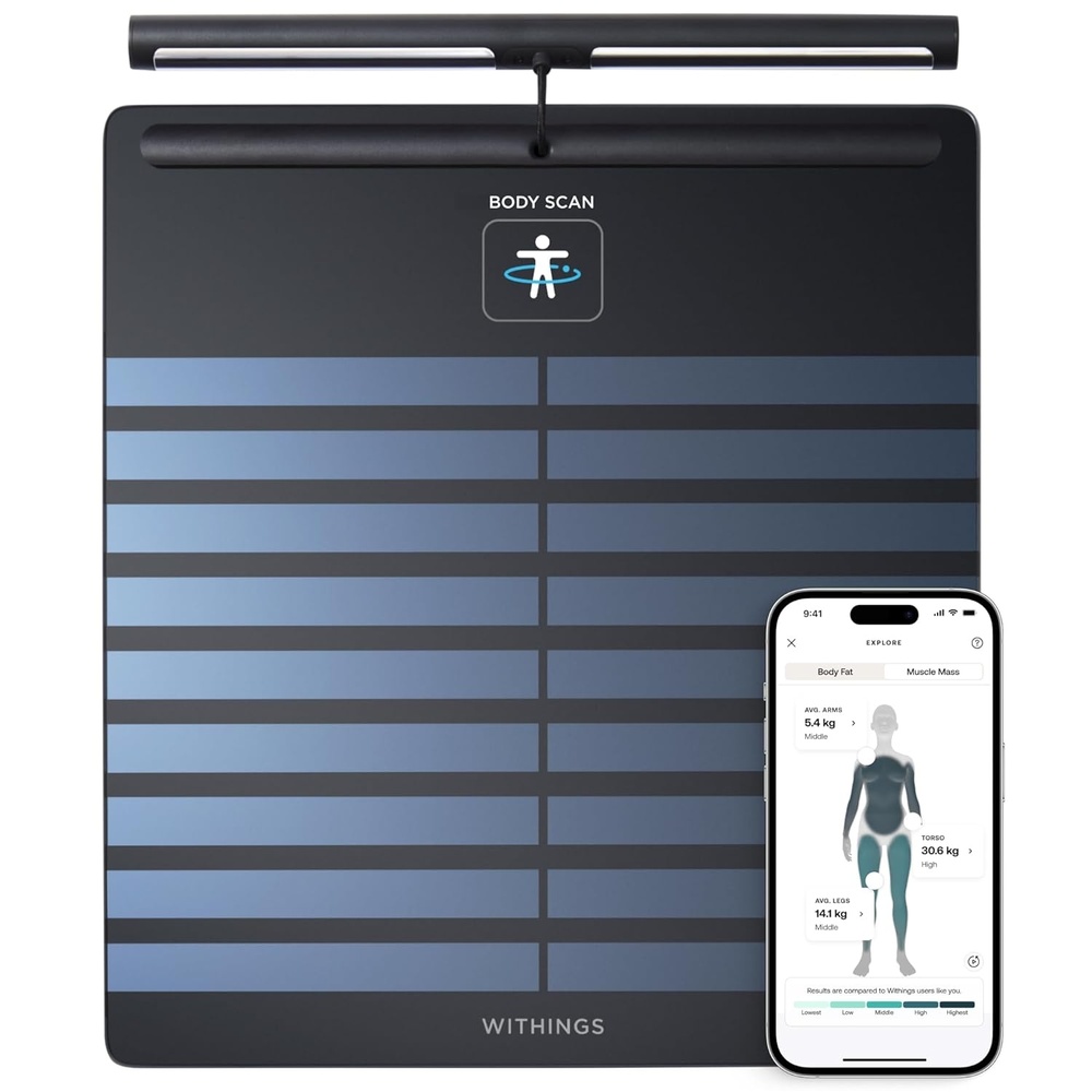 image:imageWITHINGS Body Scan  Smart Scale with Segmental Body Composition Analysis Weighing Scales Body Weight amp Vascular Age Visceral Fat Heart Rate iOSAndroid BlackBlack