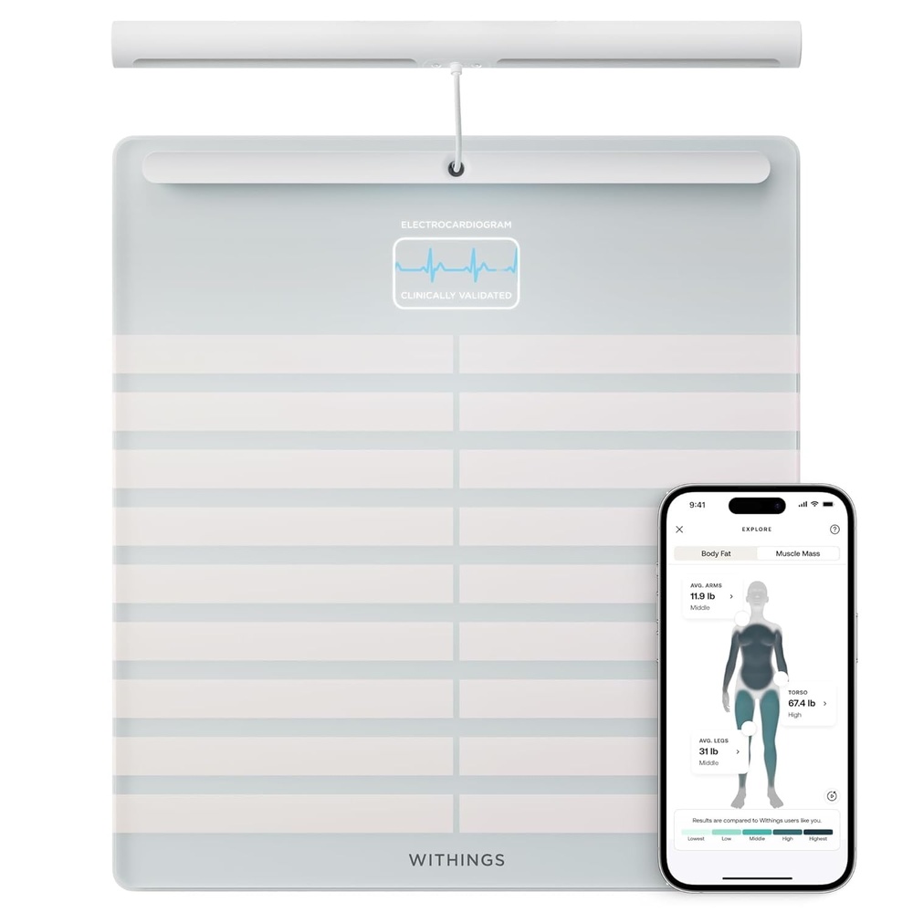 image:imageWITHINGS Body Scan  Smart Scale with Segmental Body Composition Analysis Weighing Scales Body Weight amp Vascular Age Visceral Fat Heart Rate iOSAndroid BlackWhite