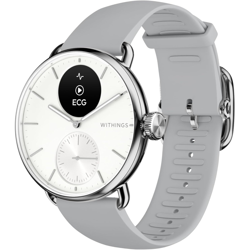 image:imageWITHINGS ScanWatch 2  Hybrid Smart Watch Heart Rate Monitoring Fitness Tracker Cycle Tracker Sleep Monitoring GPS Tracker 30Day Battery Life Android amp Apple Compatible HSAFSAWhite
