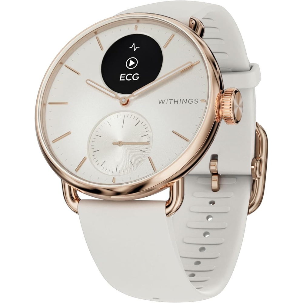 image:imageWITHINGS ScanWatch 2  Hybrid Smart Watch Heart Rate Monitoring Fitness Tracker Cycle Tracker Sleep Monitoring GPS Tracker 30Day Battery Life Android amp Apple Compatible HSAFSARoseGold